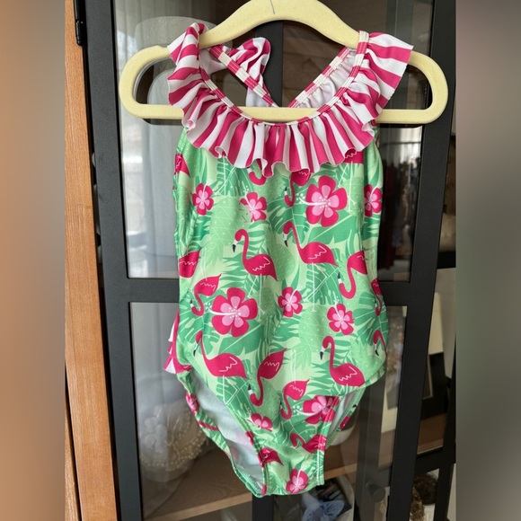 Flap Happy one piece swimsuit flamingo print ruffle toddler girl tropical floral - Picture 8 of 8
